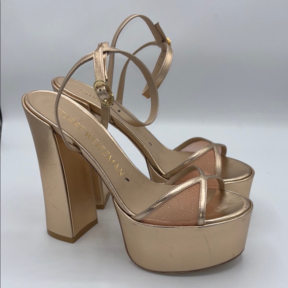Stuart Weitzman Gold NOCHE SKYHIGH 145 PLATFORM SANDAL